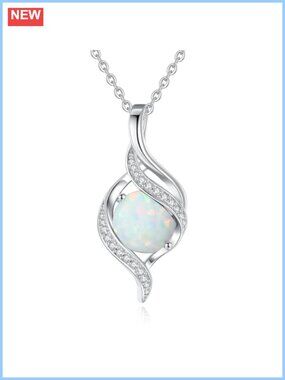 Created Opal Birthstone Pendant Necklace October Fine Jewelry Gift for Her